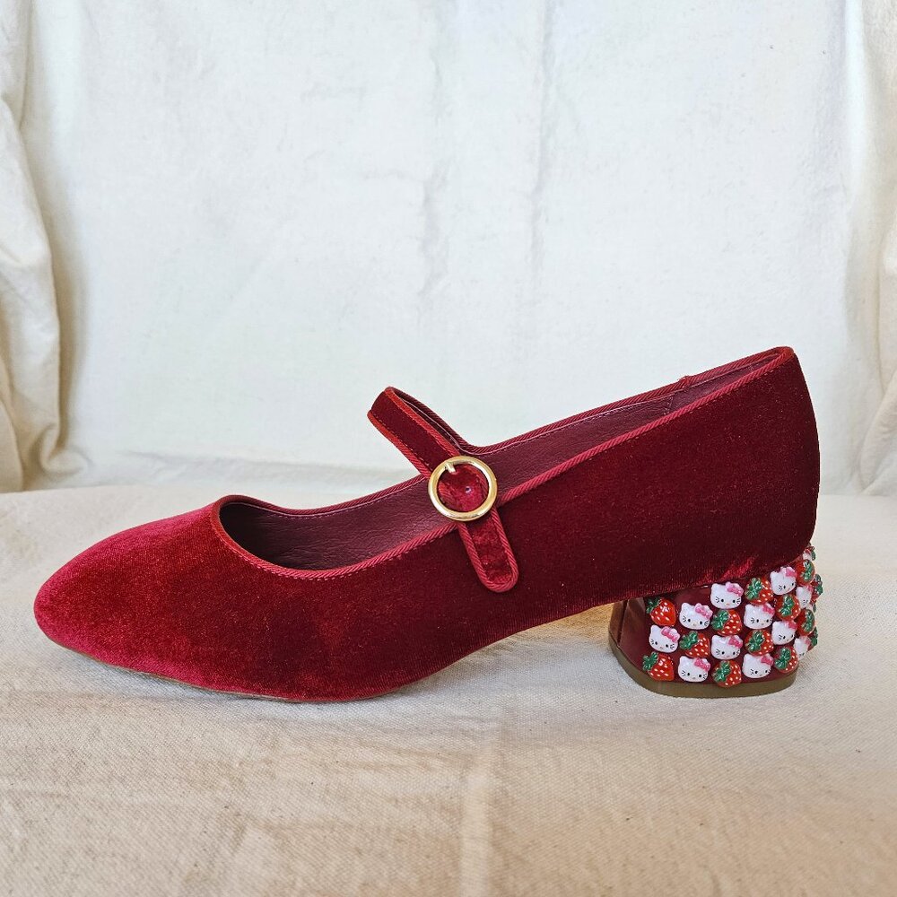Red Mary Janes with Hello Kitty and Strawberries